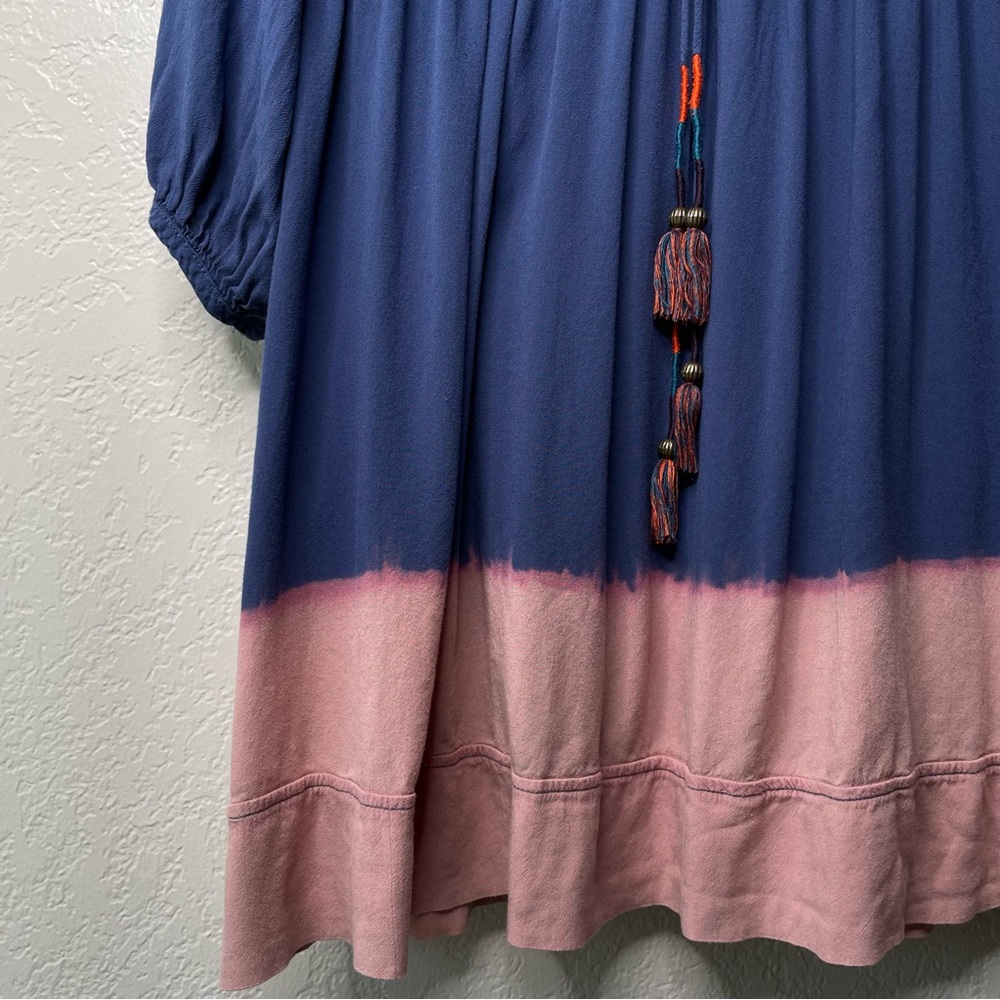 Holding Horses Anthropologie Blue Pink Dip Dye Ombré Tassel Peasant Dress - Picture 7 of 13